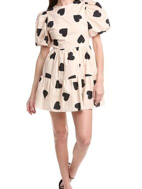 English Factory Cream Mini Dress with Black Heart Print